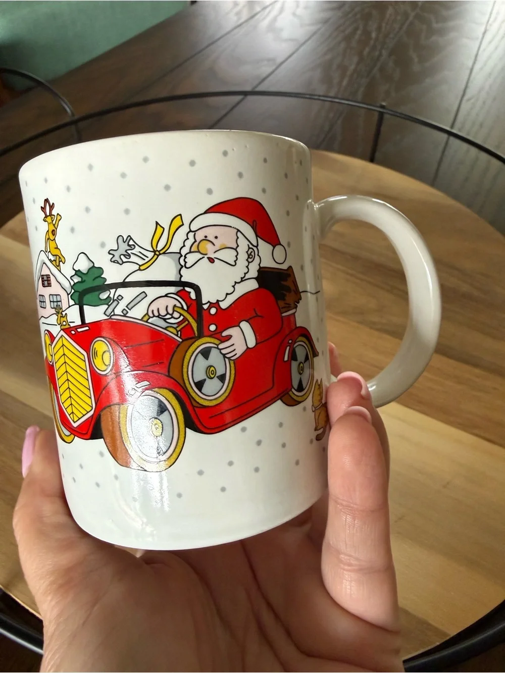 Vintage Japan Santa Driving Red Car Christmas Coffee Mug Holiday Ceramic Cup